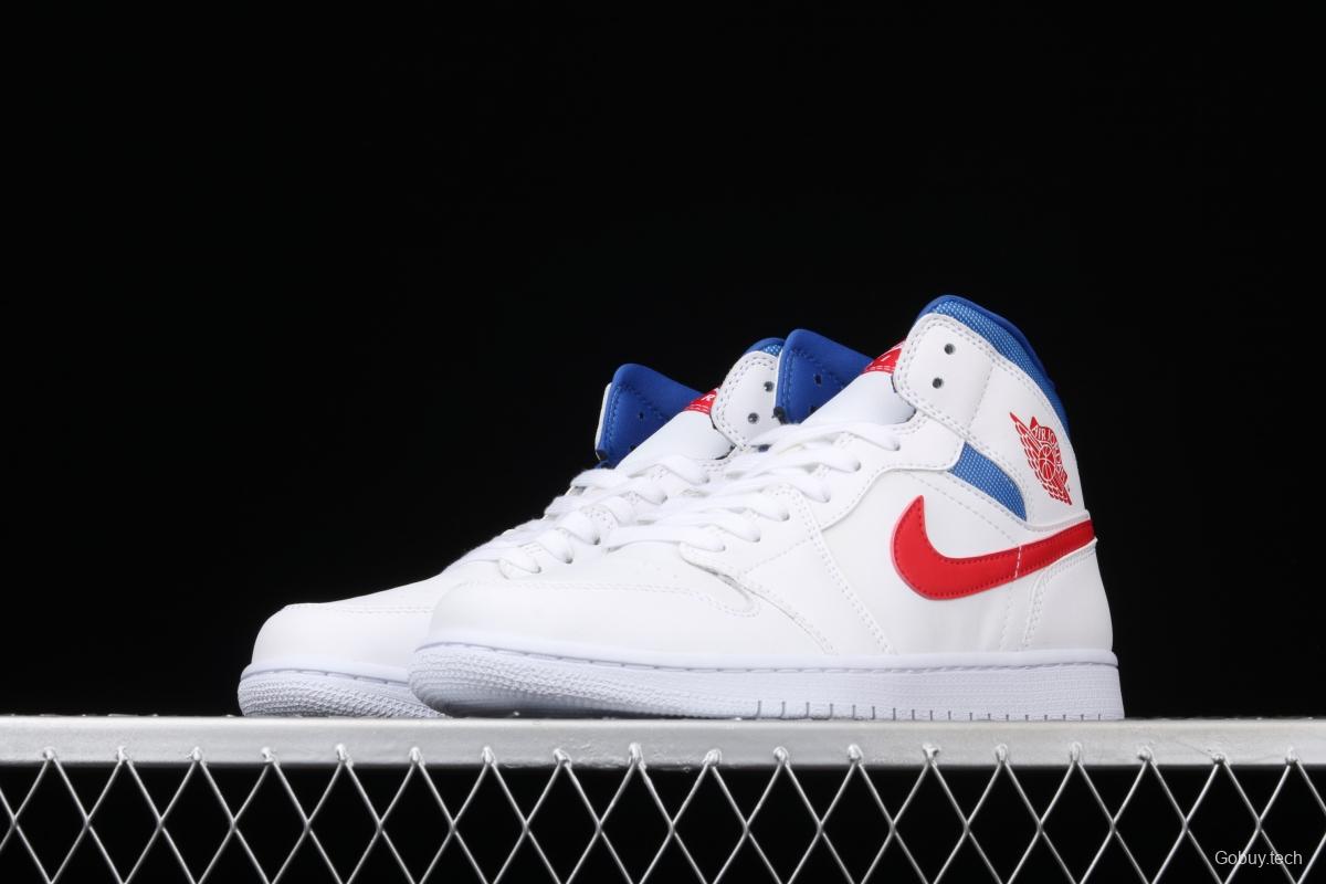 Air Jordan 1 Mid Fearless Royal White, Blue and Red Zhongbang Basketball shoes BQ6472-164,