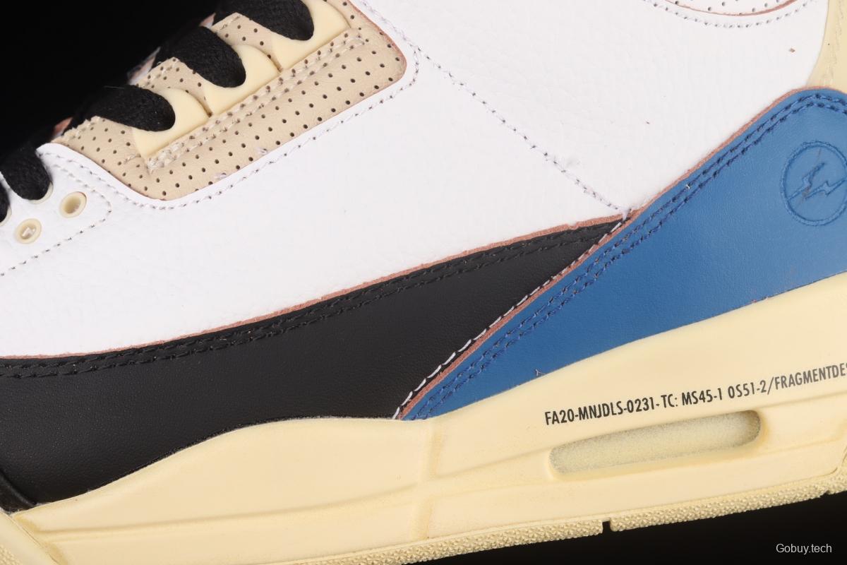 Fragment Design x Air Jordan 3 AJ3 Fujiwara Hiroshi White, Black and Blue Lightning DA3595-100