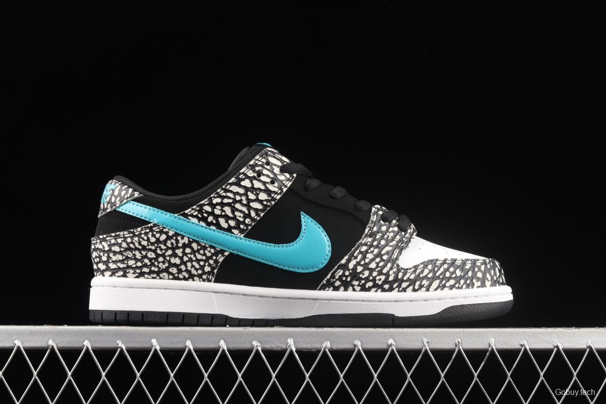 NIKE SB DUNK Low Pro black, white and green speckled sports skateboard shoes BQ6817-009