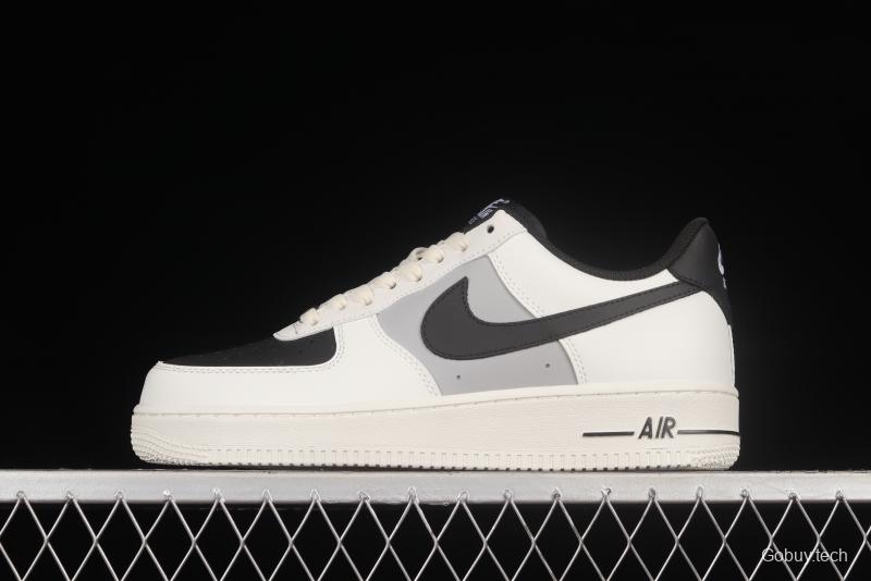 NIKE Air Force 1'07 Beige Black Grey Colorblock Low Top Sports Casual Sneakers RS2696-112