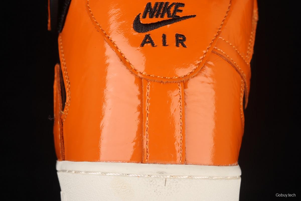 NIKE Air Force 1o07 Mid lacquered leather black orange color counterhook Zhongbang casual board shoes 804609-188