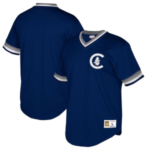 Men's Navy Cooperstown Collection Mesh Wordmark V-Neck Throwback Jersey