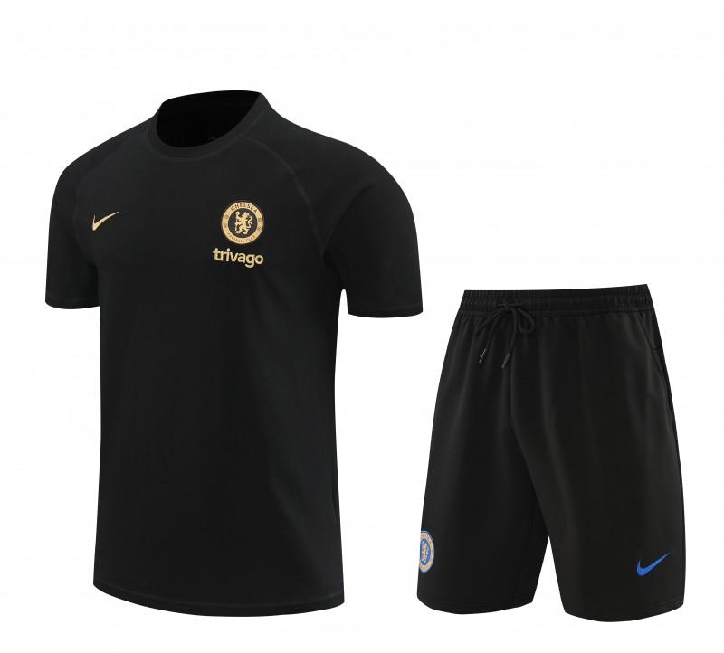 23/24 Chelsea Black Cotton Short Sleeve Jersey+Shorts