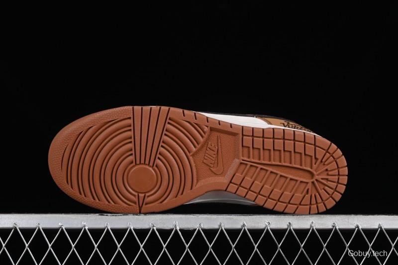 Nike SB Dunk Low LV Collaboration - Brown Black Monogram Anniversary High-End Custom Low-Top Casual Skate Shoes - DQ1098-342