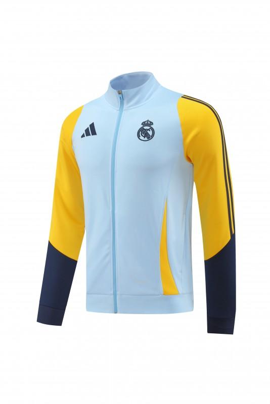 24/25 Real Madrid Light Blue/Yellow Full Zipper Jacket +Long Pants