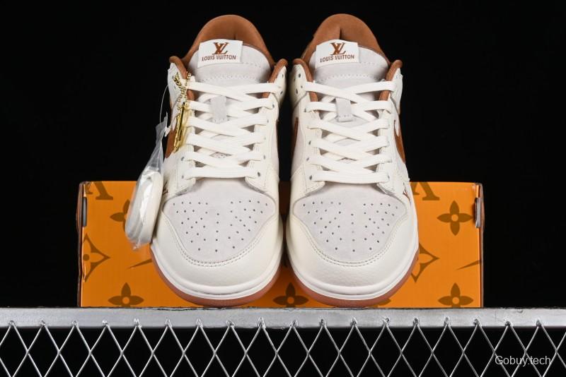 Nike SB Dunk Low LV Collaboration - Chocolate Anniversary High-End Custom Low-Top Casual Skate Shoes - FC1688-133