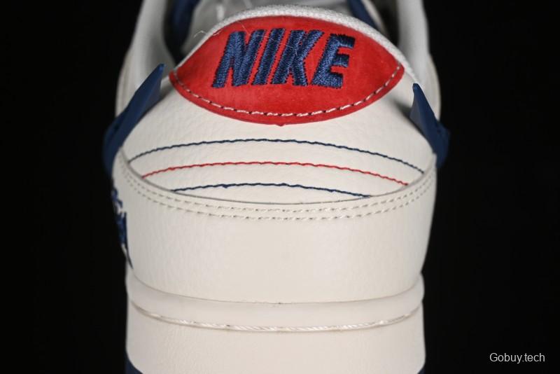 Nike SB Dunk Low Stussy Collaboration - Off White with Big Blue Swoosh Anniversary High-End Custom Low-Top Casual Skate Shoes - XY1688-009