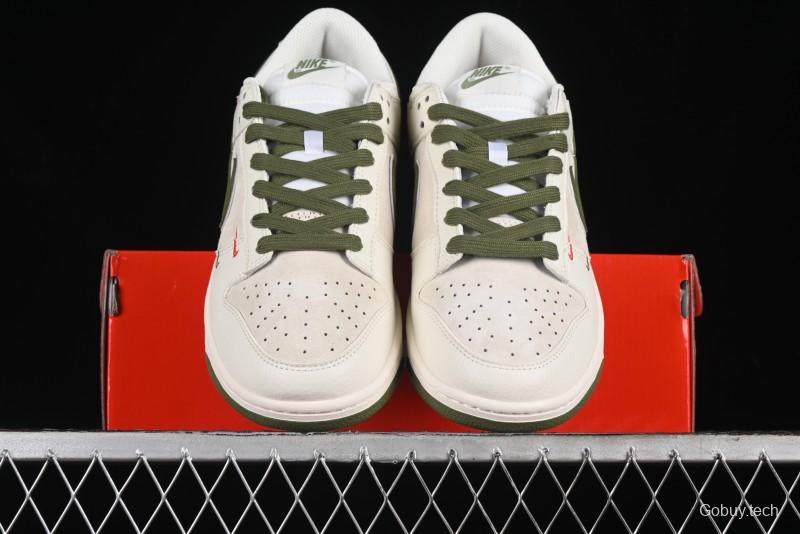 Nike SB Dunk Low Supreme Collaboration - Double Swoosh Beige Dark Green Anniversary High-End Custom Low-Top Casual Skate Shoes - XX2025-689