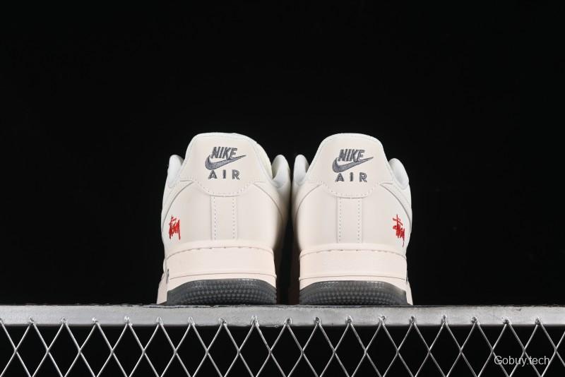 Nike Air Force 1 '07 Low Stussy Collaboration - White Grey Two-Tone Low-Top Casual Sneakers - XZ6188-015