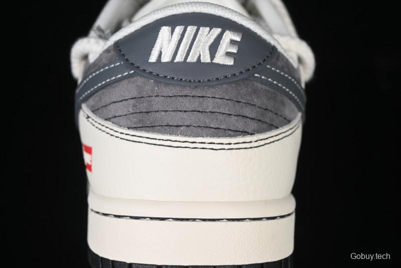 Nike SB Dunk Low Supreme Collaboration - Strap Light Gray Hook Anniversary High-End Custom Low-Top Casual Skate Shoes - YX5066-210