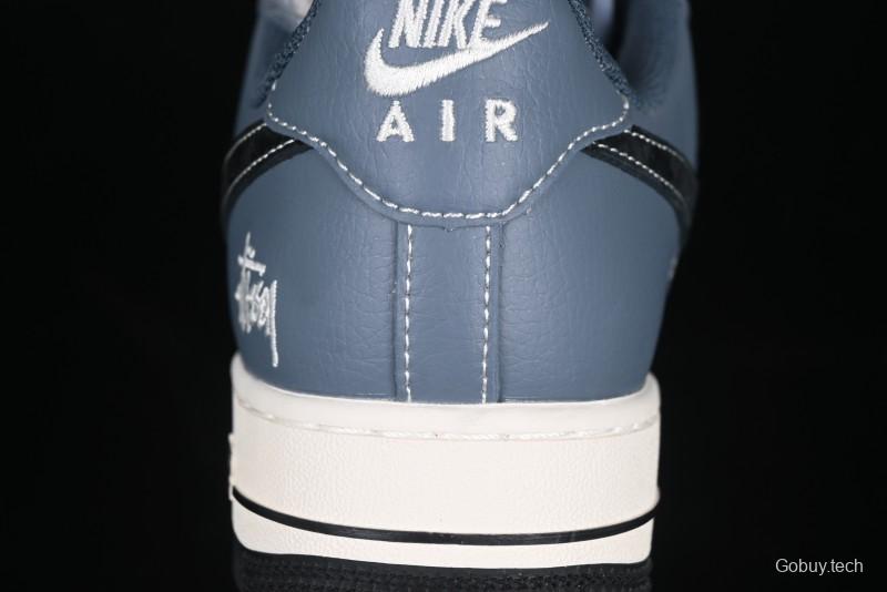 Nike Air Force 1 '07 Low Stussy Collaboration Bright Blue Black Swoosh Low-Top Casual Sneakers - XZ3328-198