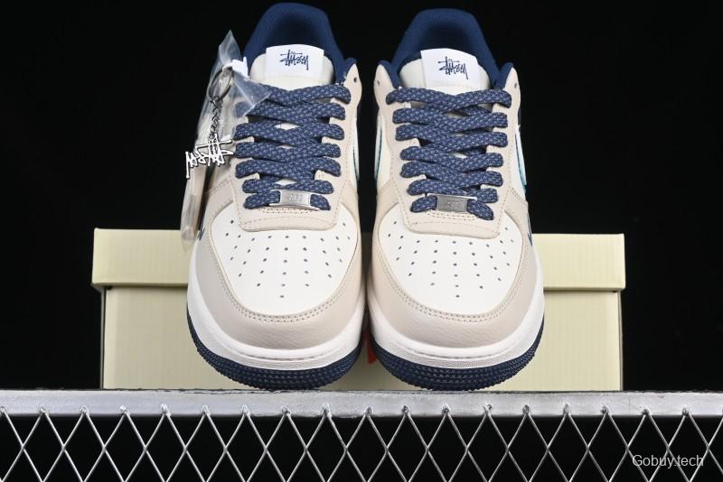 Nike Air Force 1 '07 Low Stussy Collaboration Light Blue White Transparent Swoosh Low-Top Casual Sneakers - DM6688-055
