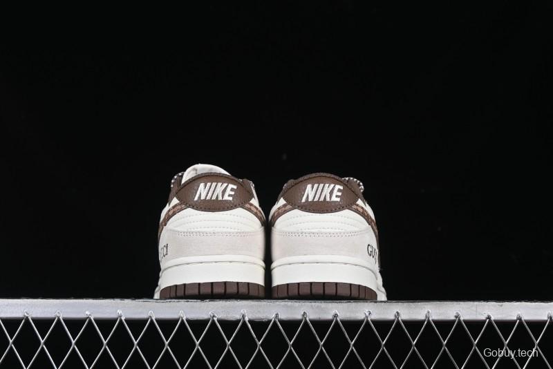 Nike SB Dunk Low Gucci Collaboration Monogram Beige Brown Swoosh Anniversary Custom Low-Top Casual Skate Shoes - DJ2024-059
