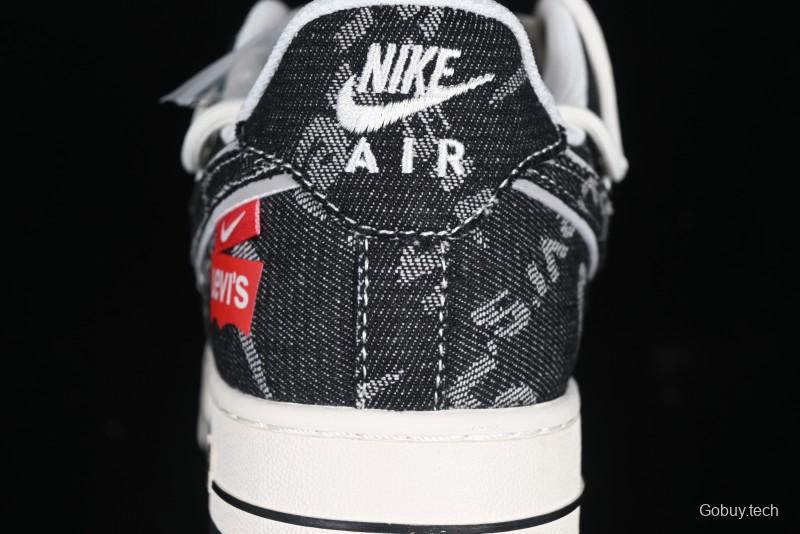 Nike Air Force 1 '07 Low Levi's Collaboration Black Denim Drawstring Casual Sneakers - SJ1198-800