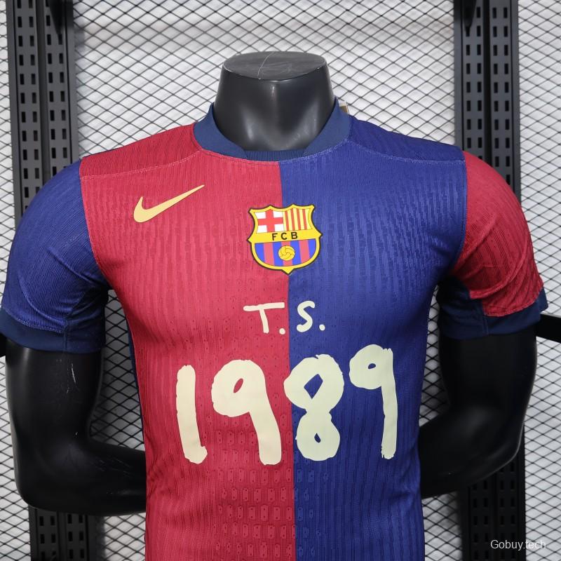 Player Version 25/26 FC Barcelona Home  with Pink "T.S. 1989" Jersey
