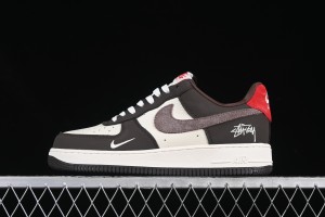 Nike Air Force 1 '07 Low Stussy Collaboration Red Tail Chocolate Low-Top Casual Sneakers - KK1988-057
