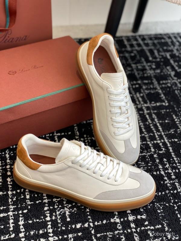 2024 Unisex Loro Piana White Beige Leather Calfskin Plimsolls MJ00320