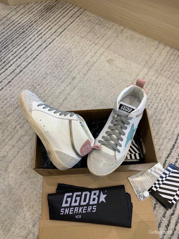 2024 Unisex GGDB White Blue Suede Leather High Top Sneakers MJ00300
