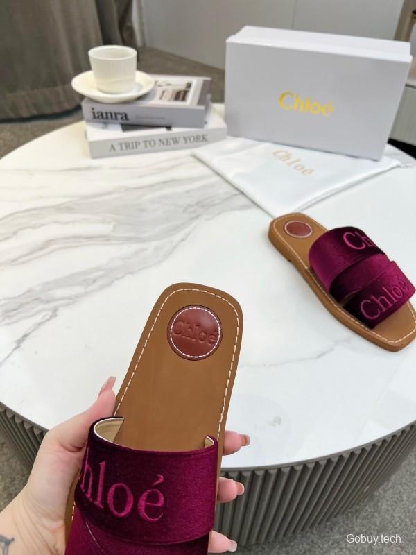 2025 Women Chloé Purple Velvet Slippers LY00200