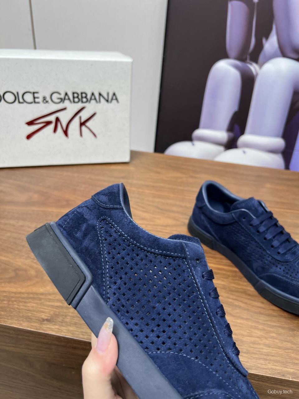 2025 Men Dolce & Gabbana Navy Suede Sneakers LY00280