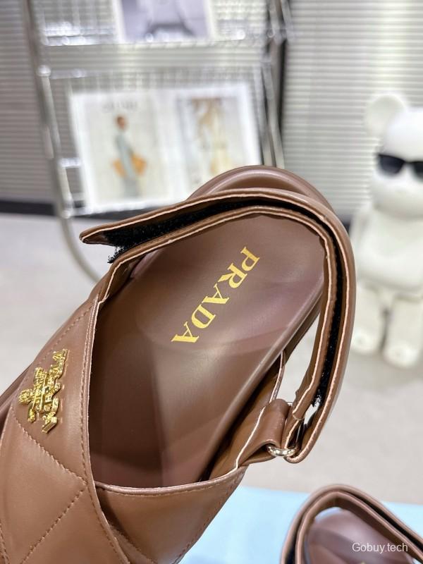 2025 Women Prada Brown Leather Sandal