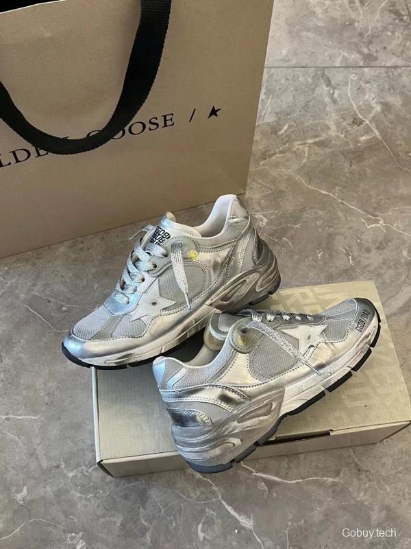 2024 Unisex GGDB Silver Mesh Leather Sneakers