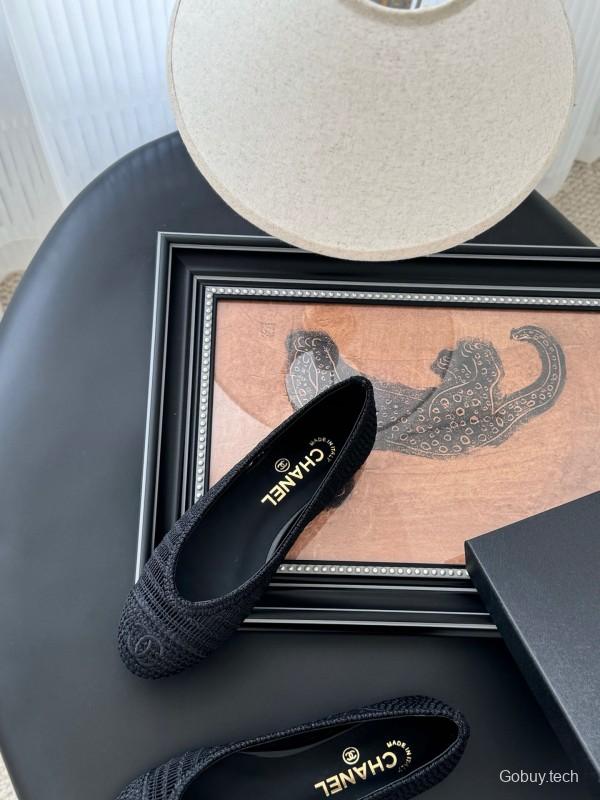 2025 Women Chanel Black Mesh Ballet Flats LY00280