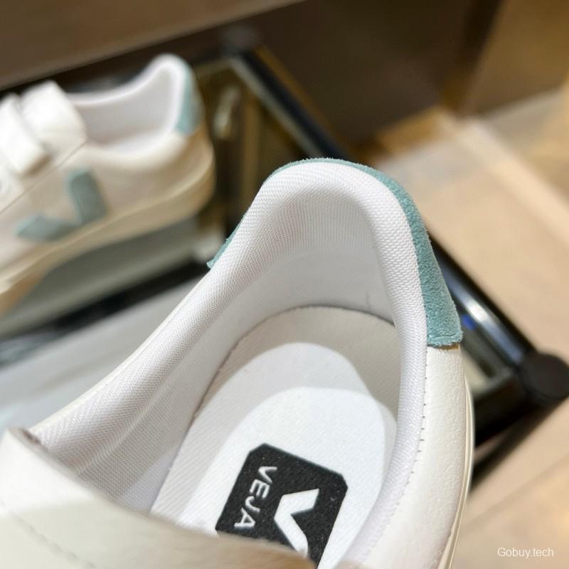 2025 Women VEJA White Blue Leather Canvas Vulcanized Sneakers MJ00240