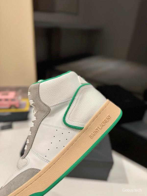 2024 Unisex Yves Saint Laurent White Grey Green Leather Suede Sneakers