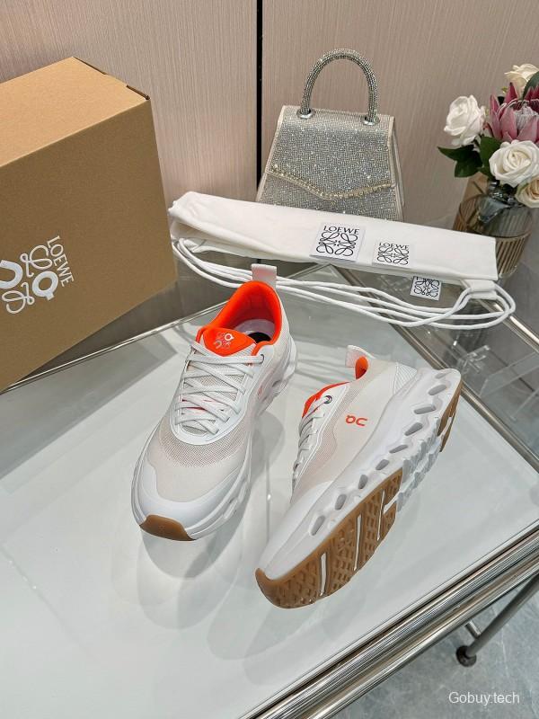2025 Women Loewe White Orange Mesh Leather Sneakers