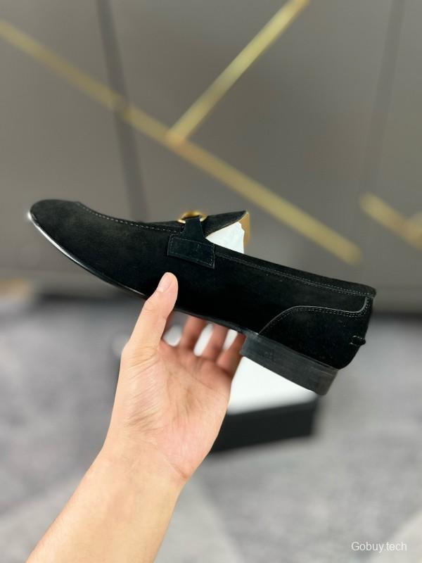 2024 Men Gucci Black Suede Leather Loafers MJ00280