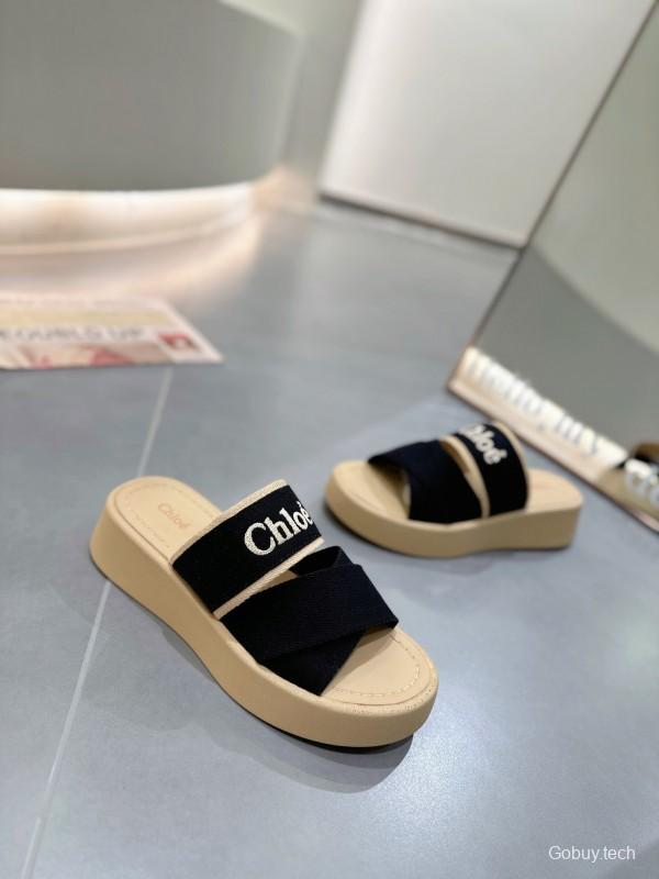 2025 Chloe Black Fabric Slippers LY00240