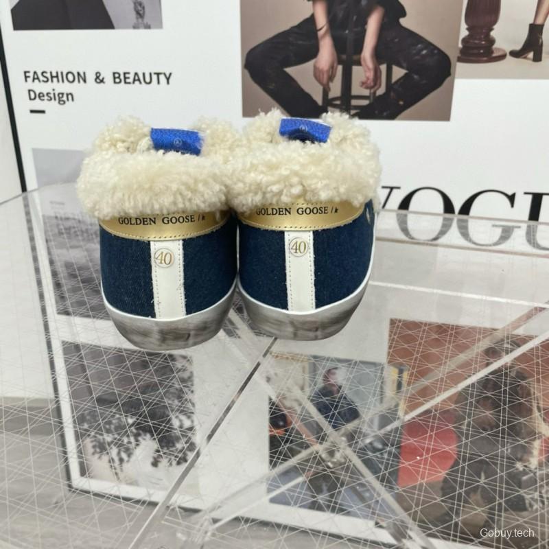 2025 Women GGDB White Navy Blue Leather Shearling Sneakers