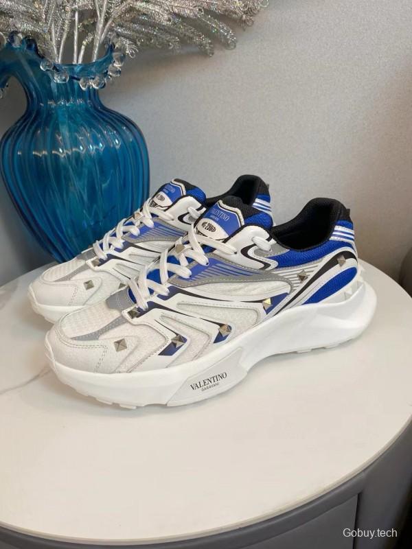 2024 Unisex Valentino Blue White Grey Mesh Leather Sneakers MJ00410