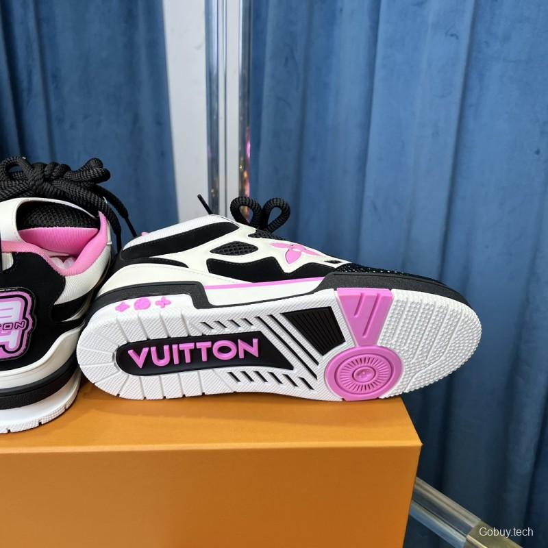 2025 Unisex Louis Vuitton White Black Pink Leather Mesh LV Trainer