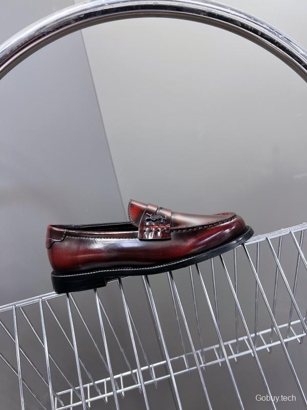 2025 Women Yves Saint Laurent Burgundy Calf Leather Loafers KFY00350