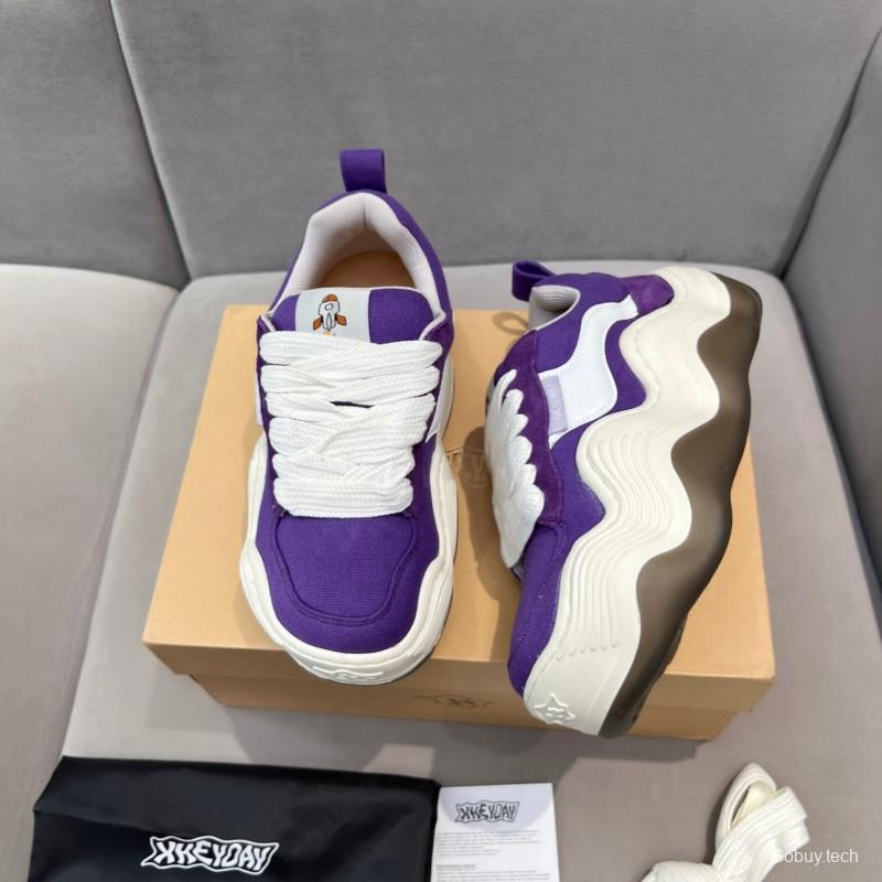 2025 Unisex HEYDAY Purple White Canvas Leather Sneakers Wave Sole KFY00260