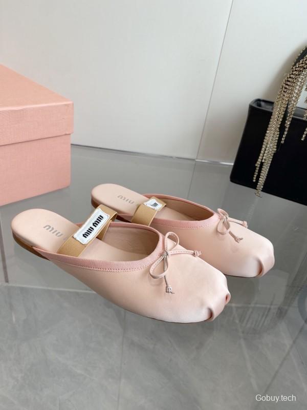 2025 Women Miu Miu Pink Satin Ballet Flats KFY00280