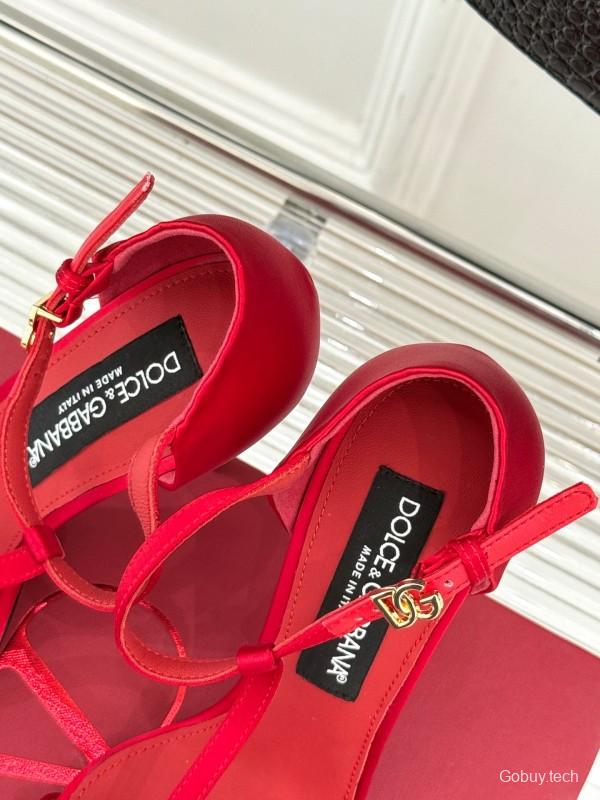 2025 Women Dolce & Gabbana Red Leather High Heel Sandals KFY00300