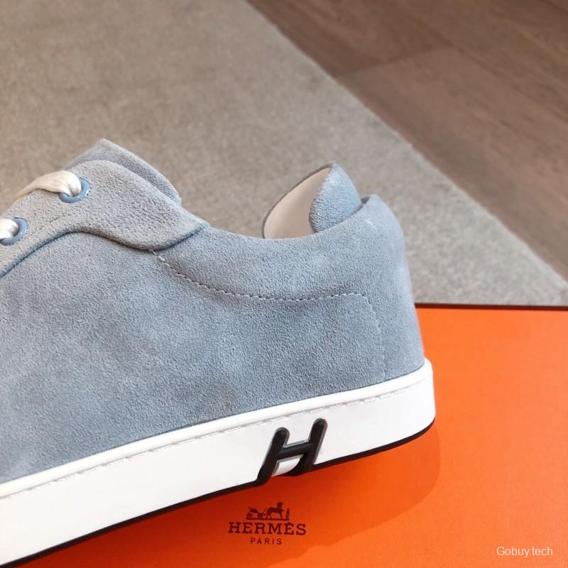 2025 Unisex Hermès Blue Grey Suede Leather Sneakers AS00380
