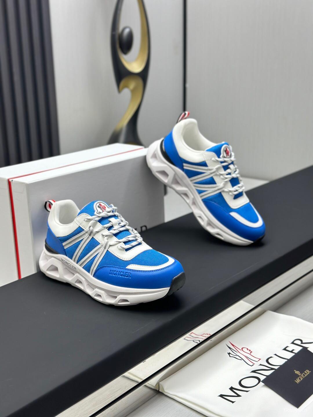 2025 Unisex Moncler Blue White Nylon Mesh Trailgrip GTX Trail Running Shoes KFY00390